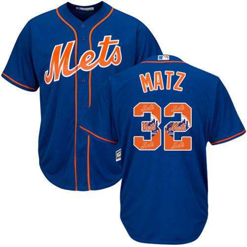 Mets #32 Steven Matz Blue Team Logo Fashion Stitched MLB Jersey